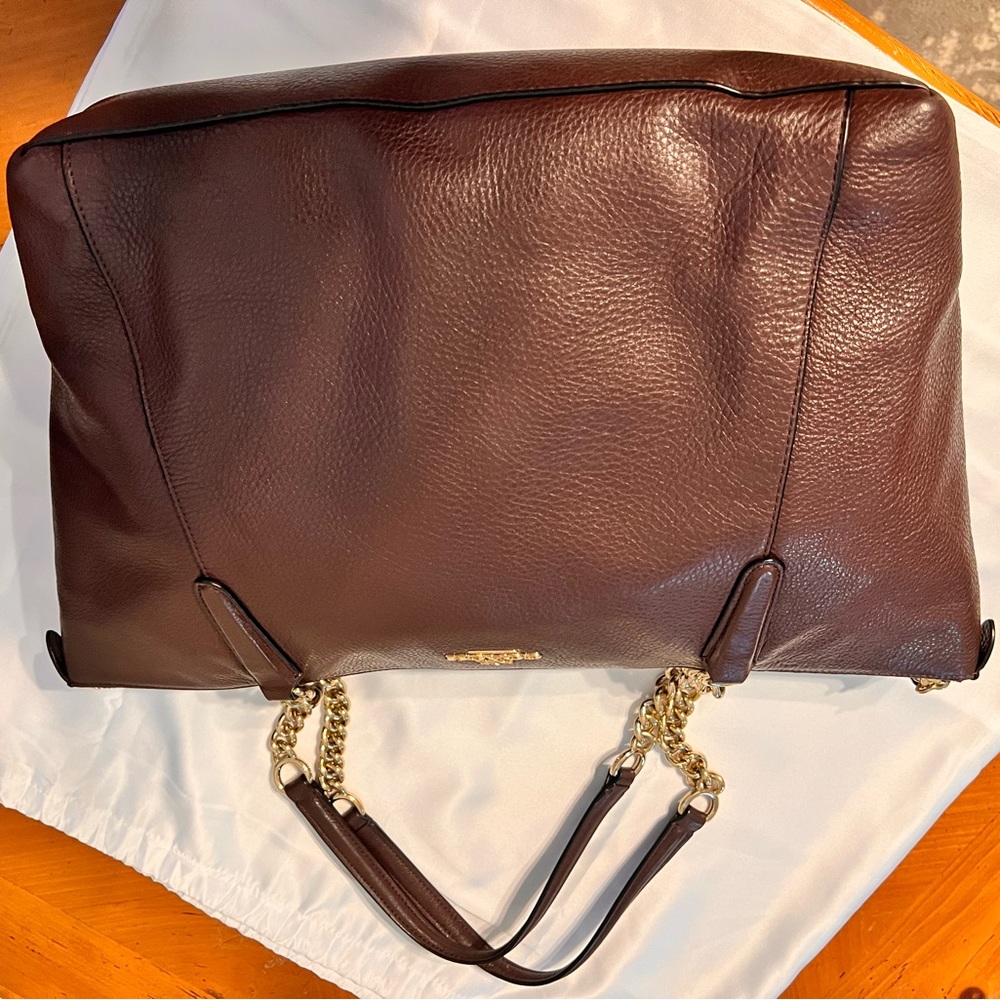 Coach Oxblood Pebble Leather Tote With Gold Chain Acc… Gem